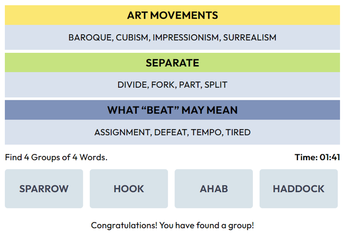 Connections game - found group of words